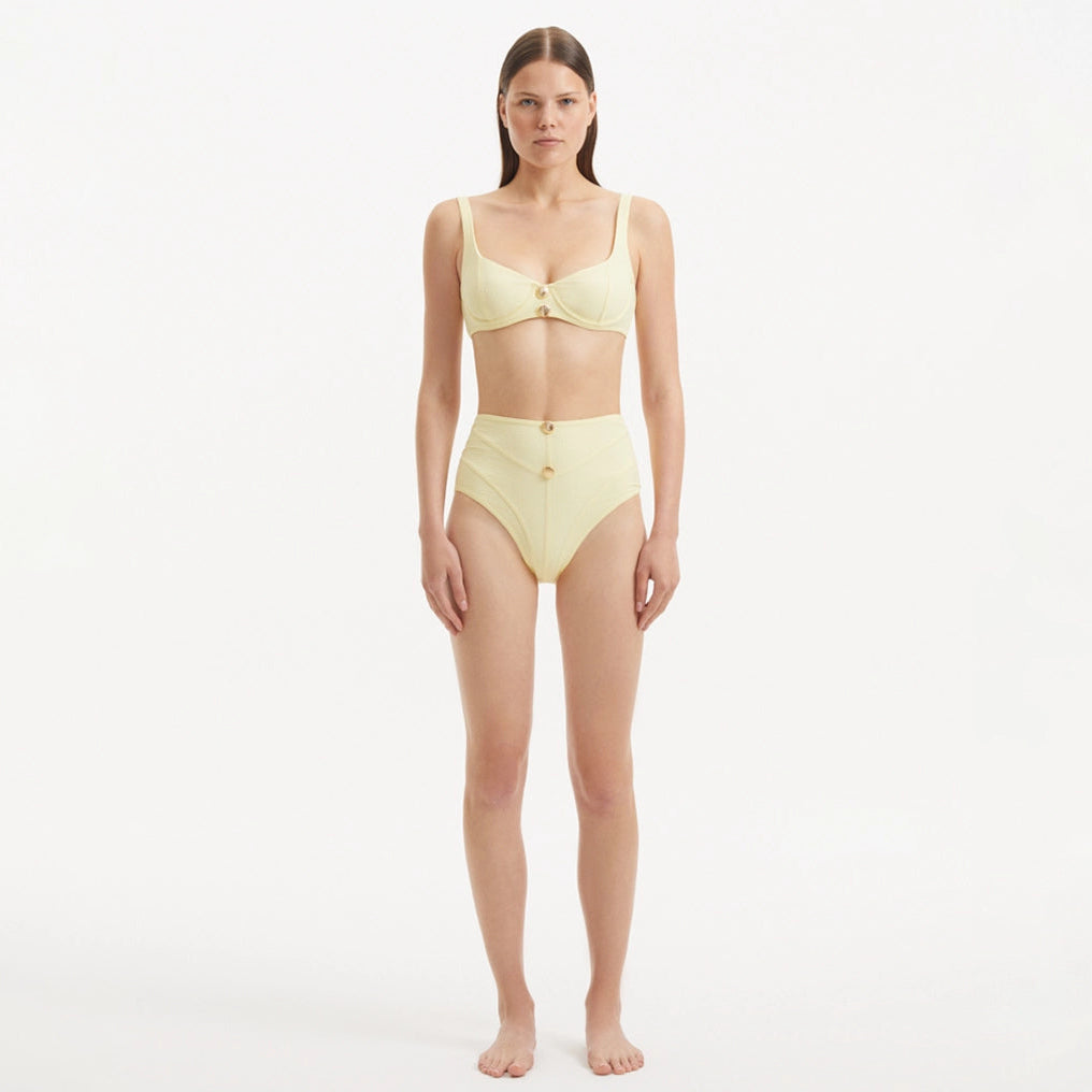 Adva Yellow Balconette Textured High Waist Bikini Set | Moeva | Bikini Set | Each week unveils new pieces—luxury swimwear, fluid resort silhouettes, and elevated summer-to-evening essentials designed to carry you from coastal escapes to city nights.
