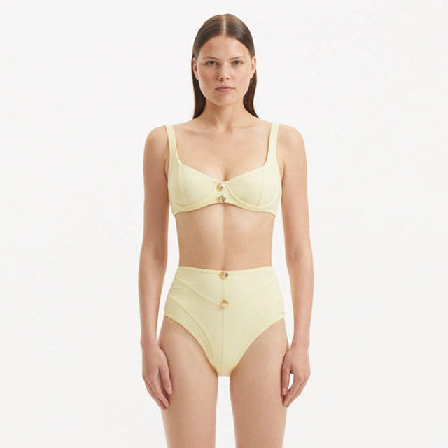 Adva Yellow Balconette Textured High Waist Bikini Set | Moeva | Bikini Set | Each week unveils new pieces—luxury swimwear, fluid resort silhouettes, and elevated summer-to-evening essentials designed to carry you from coastal escapes to city nights.