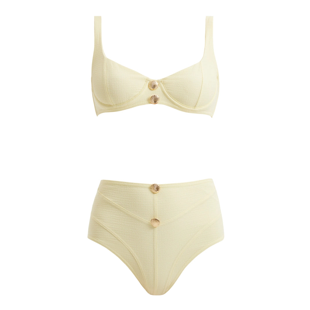 Adva Yellow Balconette Textured High Waist Bikini Set | Moeva | Bikini Set | Each week unveils new pieces—luxury swimwear, fluid resort silhouettes, and elevated summer-to-evening essentials designed to carry you from coastal escapes to city nights.
