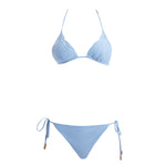Sarita Baby Blue Triangle Wave Textured Side Tie Bikini Set | Moeva | | Each week unveils new pieces—luxury swimwear, fluid resort silhouettes, and elevated summer-to-evening essentials designed to carry you from coastal escapes to city nights.