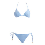 Sarita Baby Blue Triangle Wave Textured Side Tie Bikini Set | Moeva | | Each week unveils new pieces—luxury swimwear, fluid resort silhouettes, and elevated summer-to-evening essentials designed to carry you from coastal escapes to city nights.