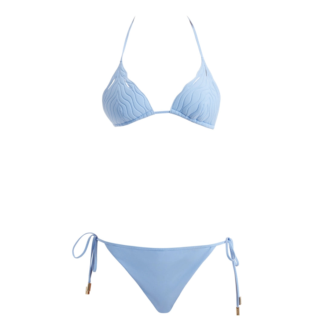 Sarita Baby Blue Triangle Wave Textured Side Tie Bikini Set | Moeva | Bikini Set | Each week unveils new pieces—luxury swimwear, fluid resort silhouettes, and elevated summer-to-evening essentials designed to carry you from coastal escapes to city nights.