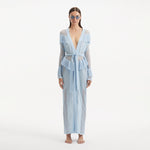Itzel Blue Knitted Mesh Long-Sleeve Kaftan | Moeva | Kaftans | Each week unveils new pieces—luxury swimwear, fluid resort silhouettes, and elevated summer-to-evening essentials designed to carry you from coastal escapes to city nights.