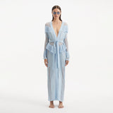 Itzel Blue Knitted Mesh Long-Sleeve Kaftan | Moeva | Kaftans | Each week unveils new pieces—luxury swimwear, fluid resort silhouettes, and elevated summer-to-evening essentials designed to carry you from coastal escapes to city nights.