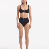 Adva Black High Waist Textured Bikini Bottom