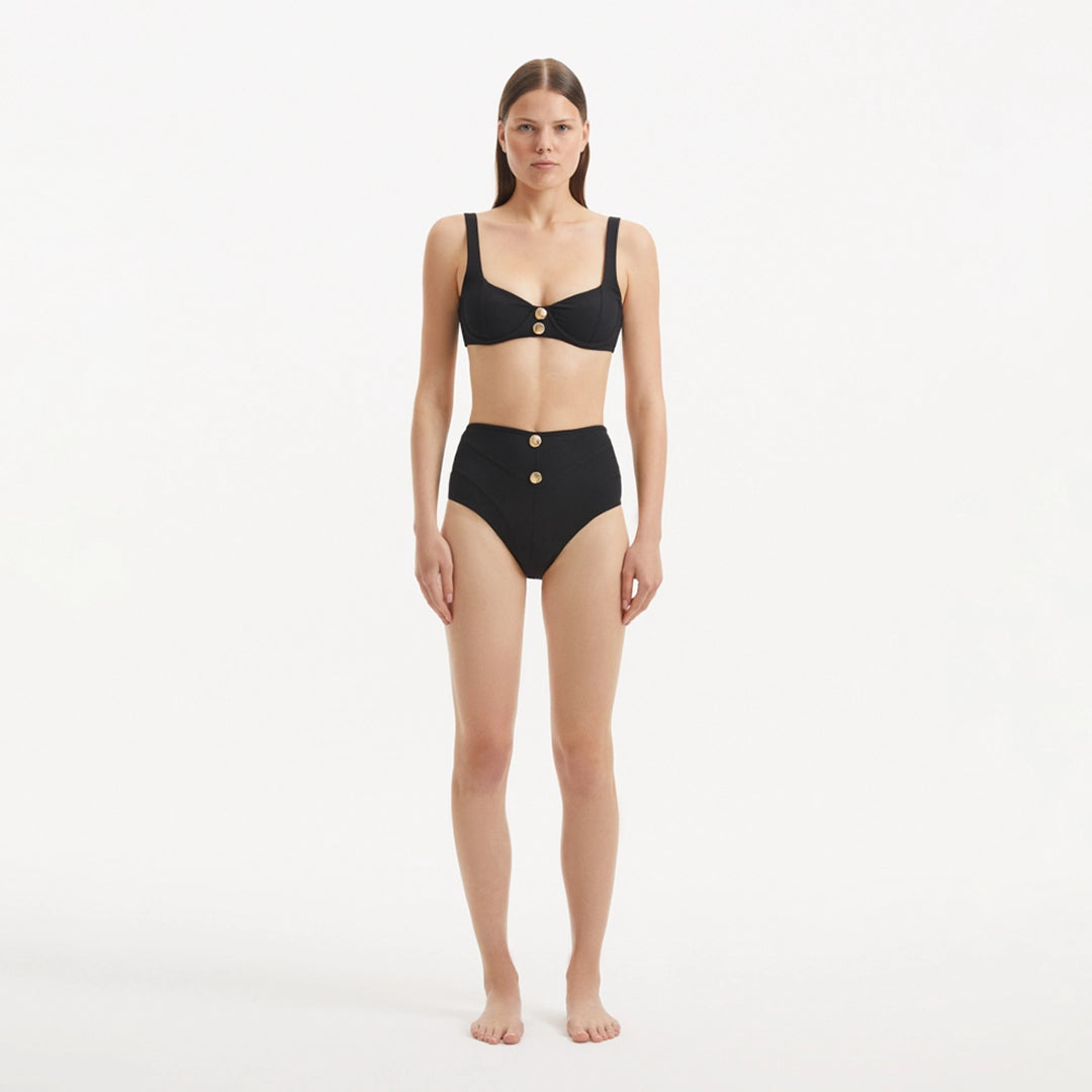 Adva Black Balconette Textured High Waist Bikini Set | Moeva | Bikini Set | Each week unveils new pieces—luxury swimwear, fluid resort silhouettes, and elevated summer-to-evening essentials designed to carry you from coastal escapes to city nights.