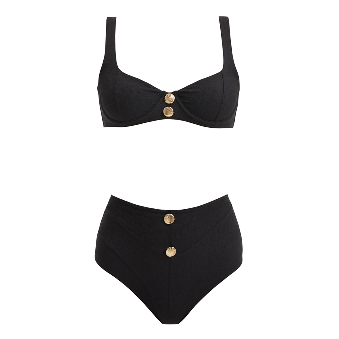 Adva Black Balconette Textured High Waist Bikini Set | Moeva | Bikini Set | Each week unveils new pieces—luxury swimwear, fluid resort silhouettes, and elevated summer-to-evening essentials designed to carry you from coastal escapes to city nights.
