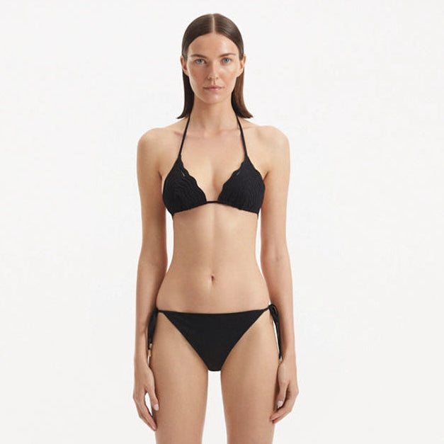 Sarita Black Triangle Wave Textured Side Tie Bikini Set | Moeva | Bikini Set | Each week unveils new pieces—luxury swimwear, fluid resort silhouettes, and elevated summer-to-evening essentials designed to carry you from coastal escapes to city nights.