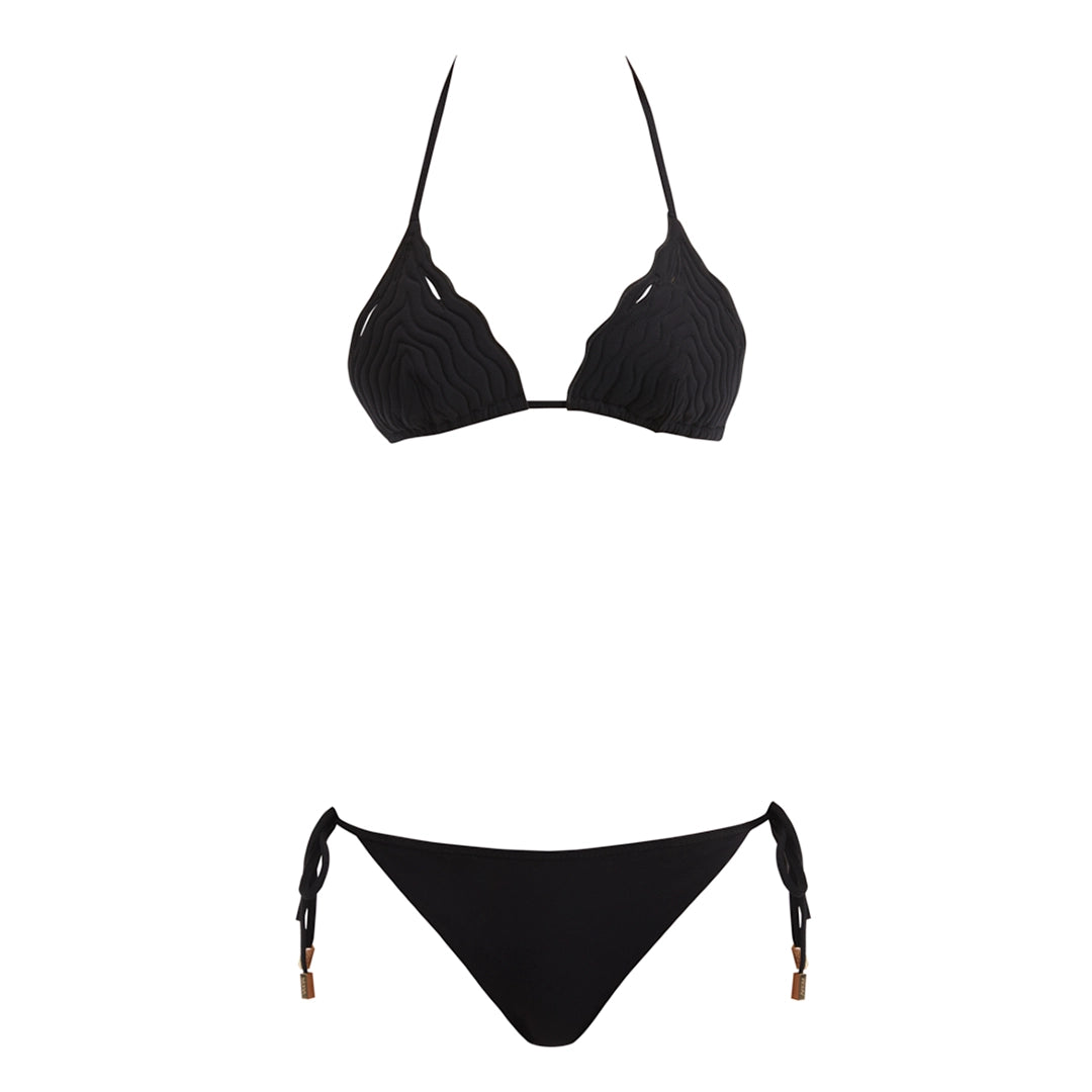 Sarita Black Triangle Wave Textured Side Tie Bikini Set | Moeva | Bikini Set | Each week unveils new pieces—luxury swimwear, fluid resort silhouettes, and elevated summer-to-evening essentials designed to carry you from coastal escapes to city nights.