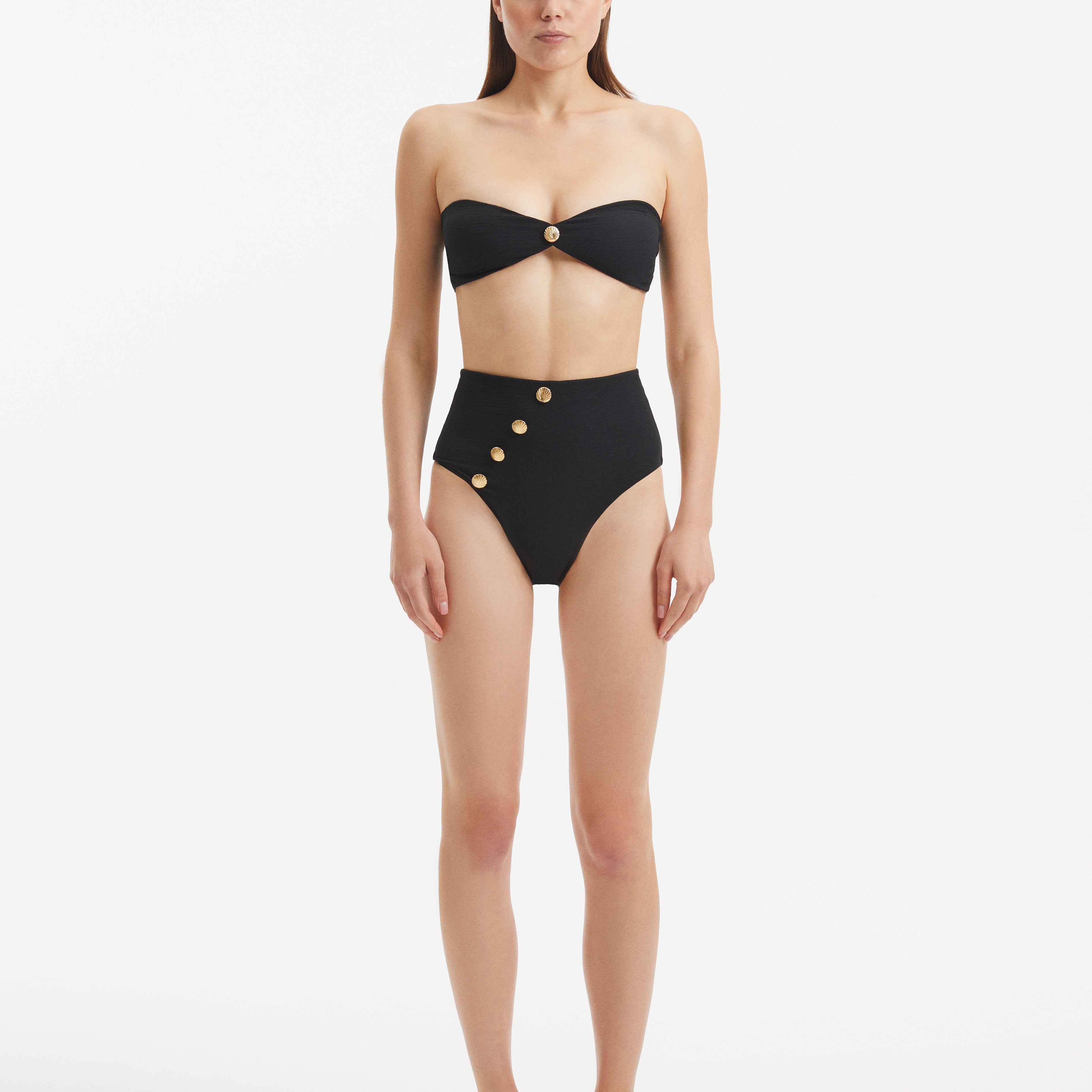 Baia Black Bandeau Textured Bikini Top | Moeva | Bikini Top | Each week unveils new pieces—luxury swimwear, fluid resort silhouettes, and elevated summer-to-evening essentials designed to carry you from coastal escapes to city nights.