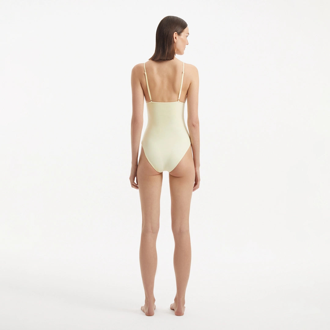 Anahita Yellow V Neck Swimsuit | Moeva | Swimsuit | Each week unveils new pieces—luxury swimwear, fluid resort silhouettes, and elevated summer-to-evening essentials designed to carry you from coastal escapes to city nights.