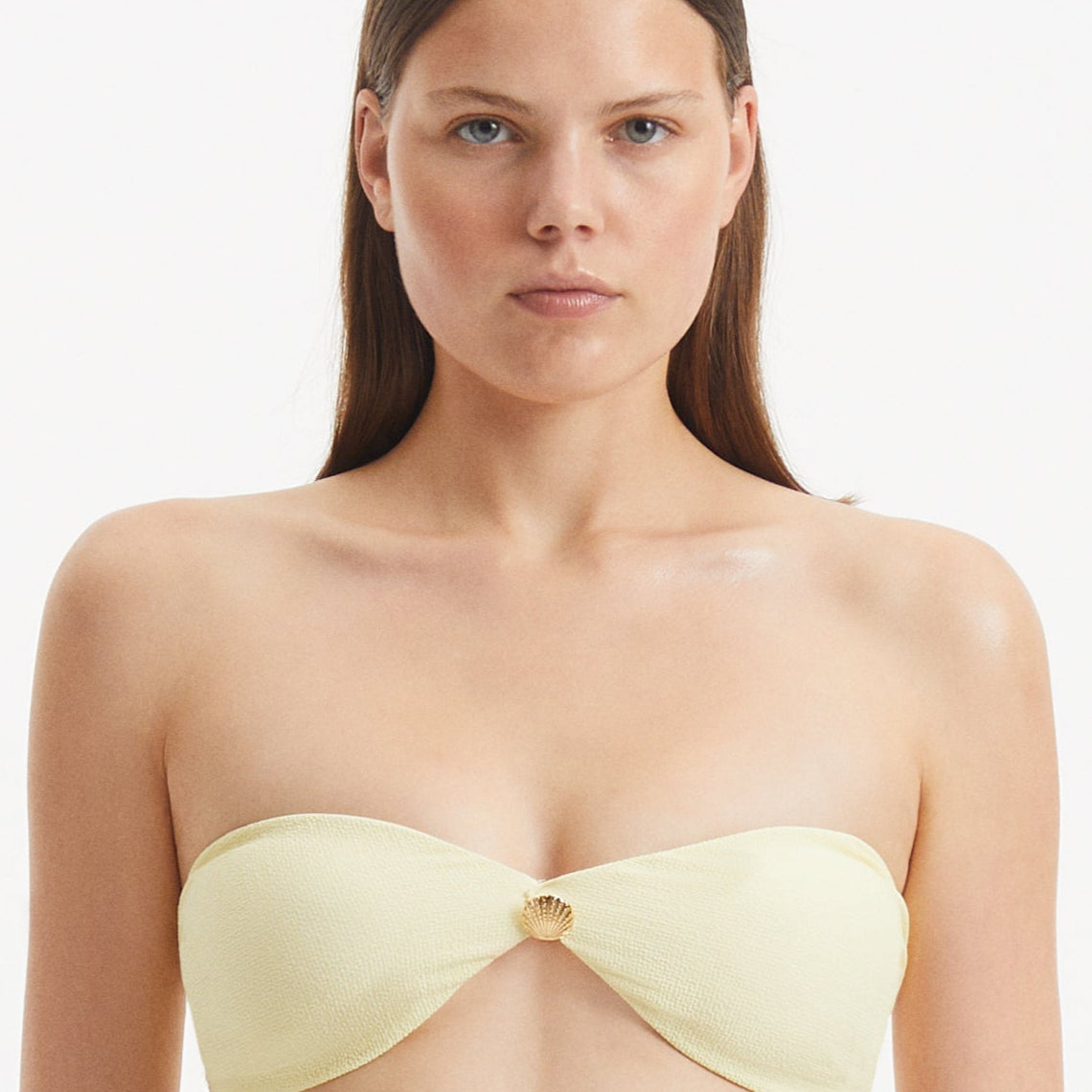 Baia Yellow Bandeau Textured Bikini Top | Moeva | Bikini Top | Each week unveils new pieces—luxury swimwear, fluid resort silhouettes, and elevated summer-to-evening essentials designed to carry you from coastal escapes to city nights.