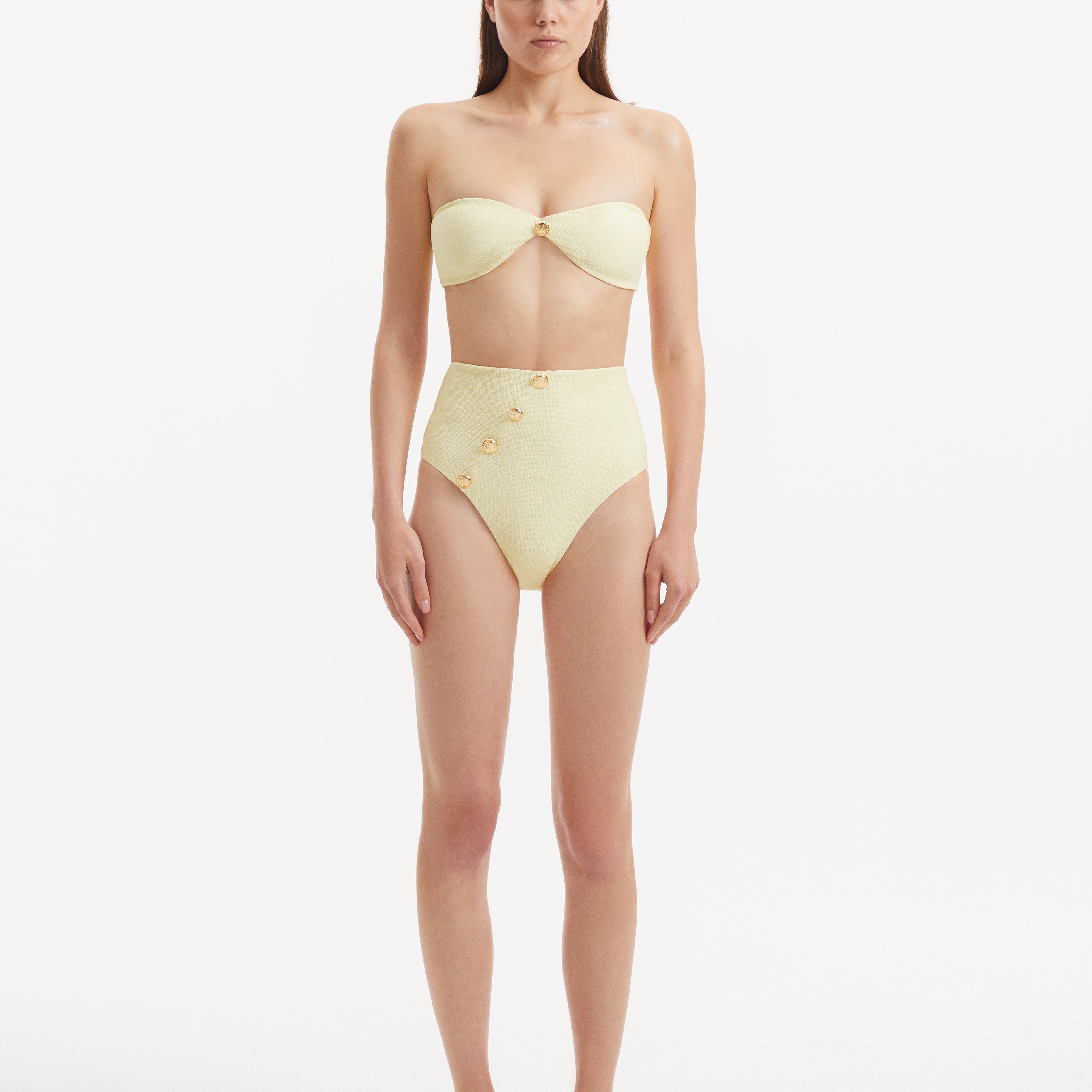 Baia Yellow Bandeau Textured Bikini Top | Moeva | Bikini Top | Each week unveils new pieces—luxury swimwear, fluid resort silhouettes, and elevated summer-to-evening essentials designed to carry you from coastal escapes to city nights.