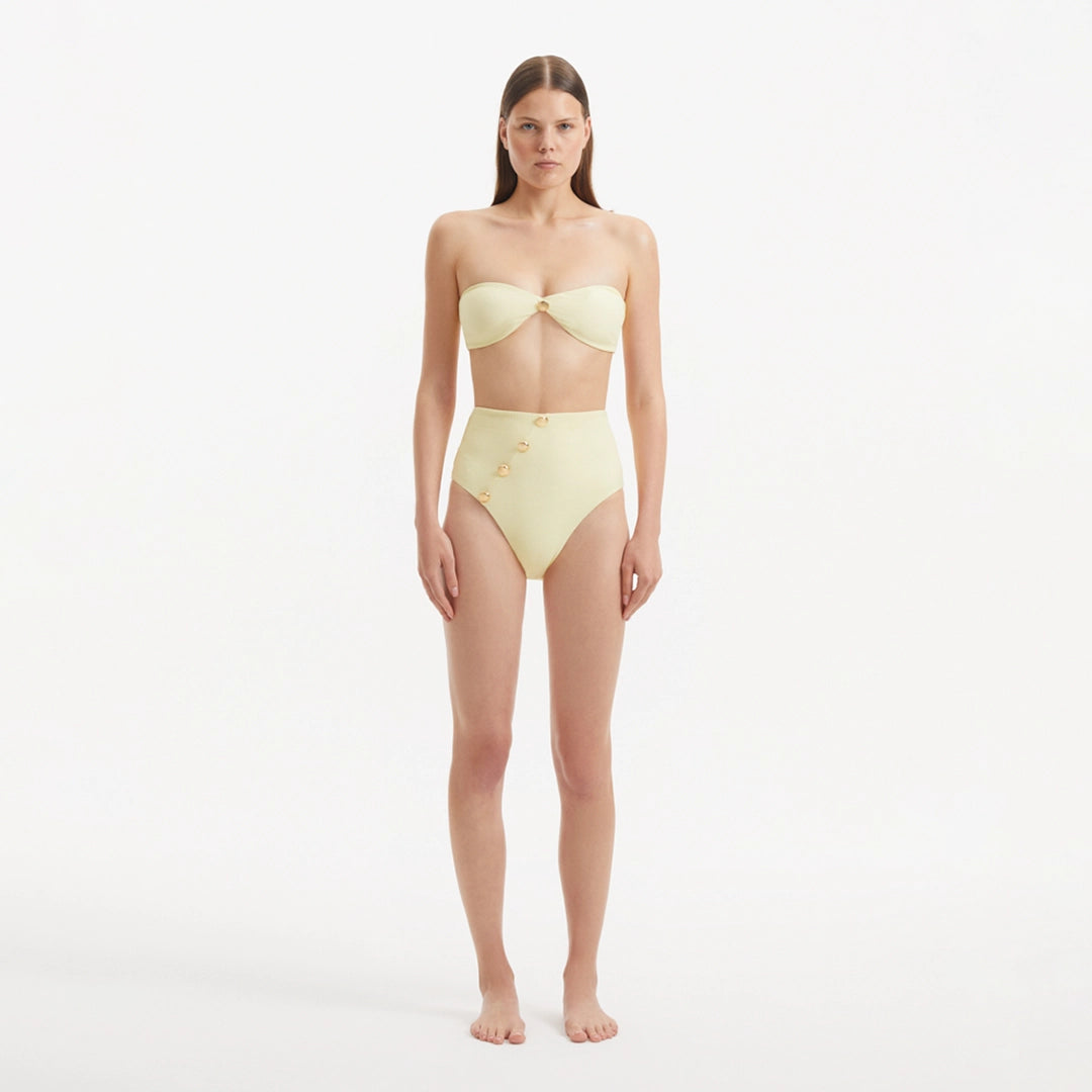 Baia Yellow Bandeau High Waist Bikini Set | Moeva | Bikini Sets | Each week unveils new pieces—luxury swimwear, fluid resort silhouettes, and elevated summer-to-evening essentials designed to carry you from coastal escapes to city nights.