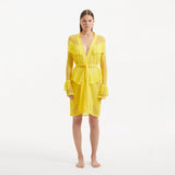 Kenga Knitted Knee-Length Long-Sleeve Belted Yellow Kaftan | Moeva | Kaftans | Each week unveils new pieces—luxury swimwear, fluid resort silhouettes, and elevated summer-to-evening essentials designed to carry you from coastal escapes to city nights.