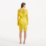 Kenga Knitted Knee-Length Long-Sleeve Belted Yellow Kaftan | Moeva | Kaftans | Each week unveils new pieces—luxury swimwear, fluid resort silhouettes, and elevated summer-to-evening essentials designed to carry you from coastal escapes to city nights.