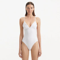 Anahita White V Neck Swimsuit | Moeva | Swimsuit | Each week unveils new pieces—luxury swimwear, fluid resort silhouettes, and elevated summer-to-evening essentials designed to carry you from coastal escapes to city nights.