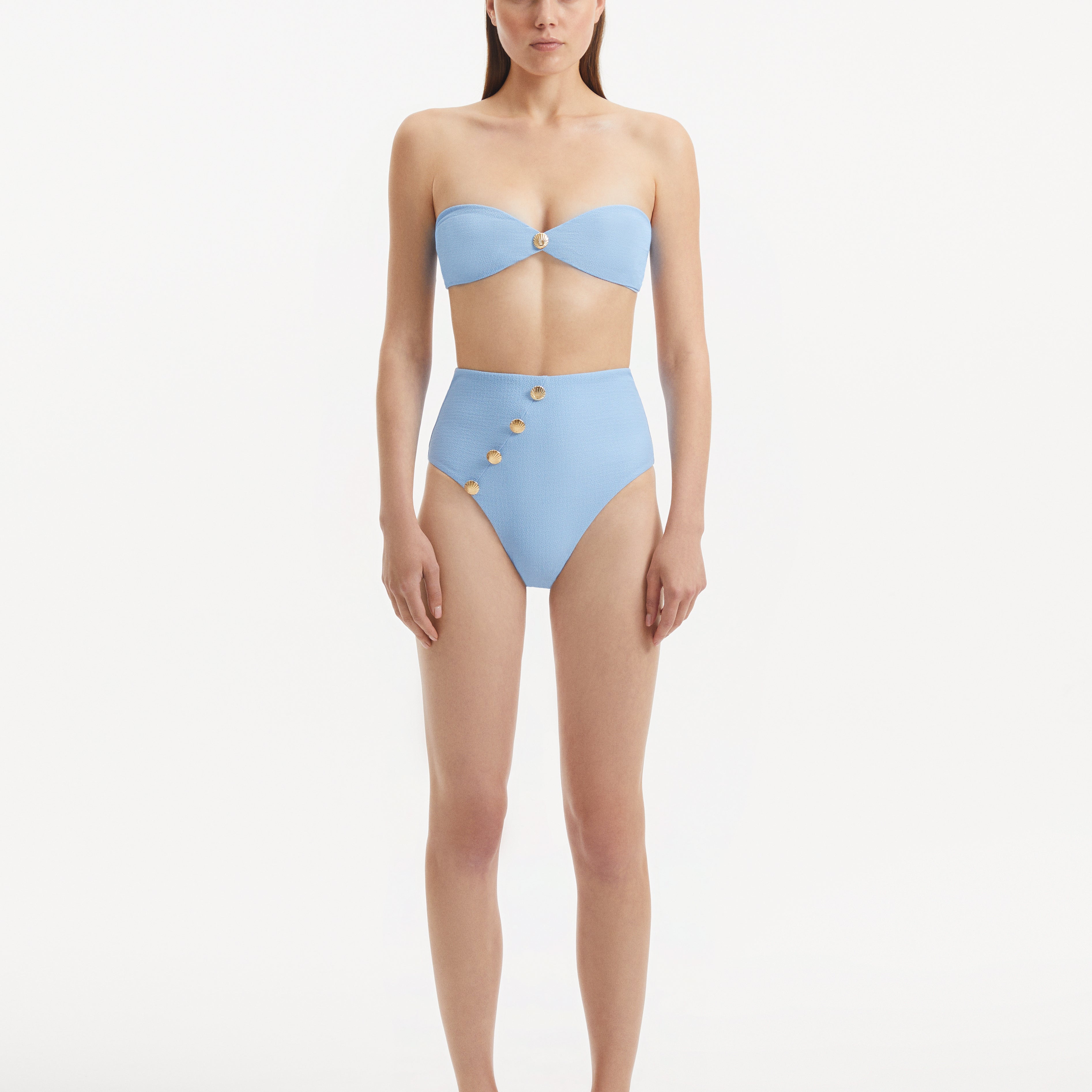 Baia Baby Blue Bandeau Textured Bikini Top | Moeva | Bikini Top | Each week unveils new pieces—luxury swimwear, fluid resort silhouettes, and elevated summer-to-evening essentials designed to carry you from coastal escapes to city nights.