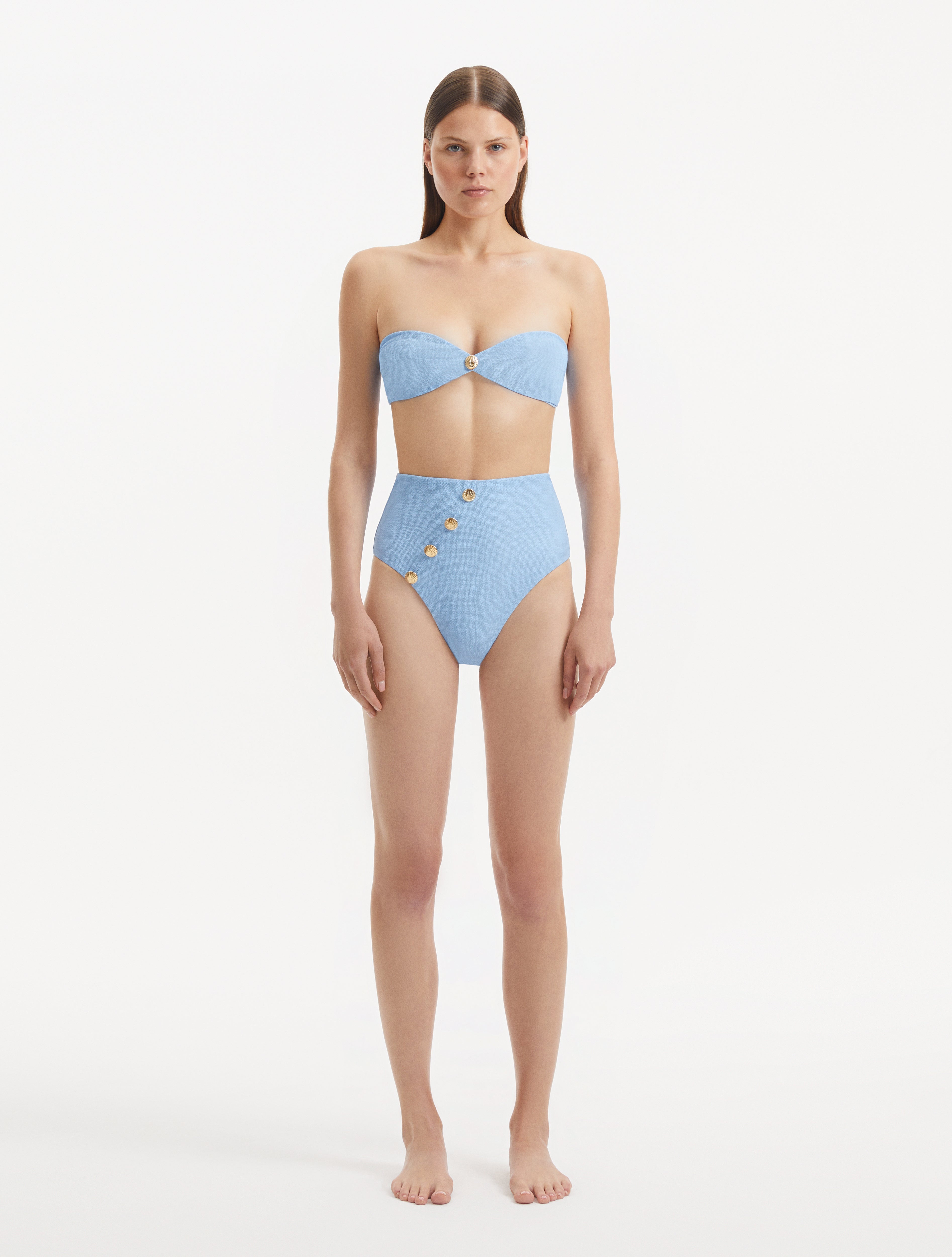 Baia Baby Blue Bandeau Textured Bikini Top | Moeva | Bikini Top | Each week unveils new pieces—luxury swimwear, fluid resort silhouettes, and elevated summer-to-evening essentials designed to carry you from coastal escapes to city nights.