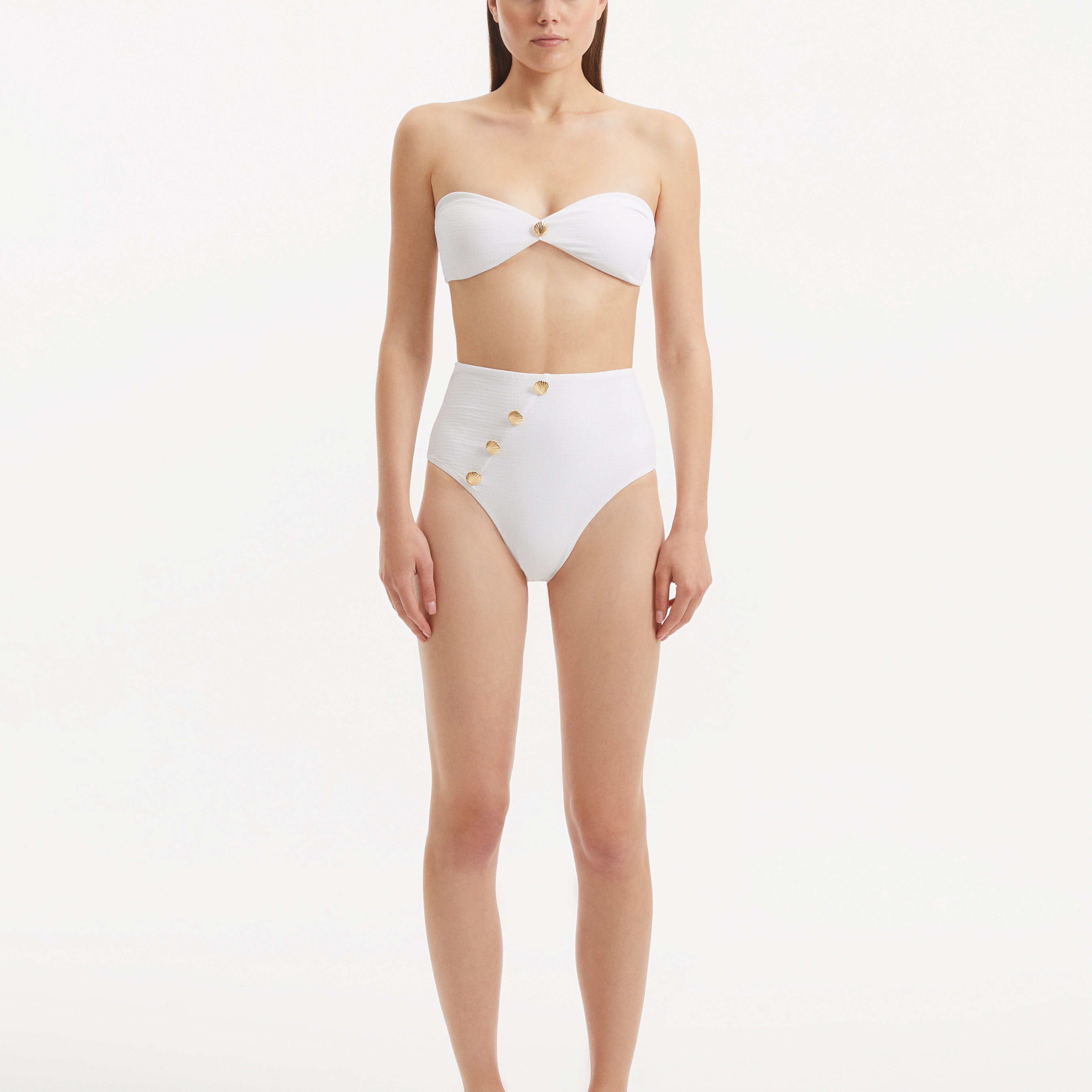 Baia White Bandeau Textured Bikini Top | Moeva | Bikini Top | Each week unveils new pieces—luxury swimwear, fluid resort silhouettes, and elevated summer-to-evening essentials designed to carry you from coastal escapes to city nights.