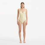 Reva Yellow Scoop Neck Textured Swimsuit | Moeva | Swimsuit | Each week unveils new pieces—luxury swimwear, fluid resort silhouettes, and elevated summer-to-evening essentials designed to carry you from coastal escapes to city nights.