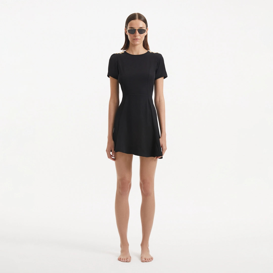 Derin Black Short-Sleeve Mini Dress | Moeva | RTW Dresses | Each week unveils new pieces—luxury swimwear, fluid resort silhouettes, and elevated summer-to-evening essentials designed to carry you from coastal escapes to city nights.