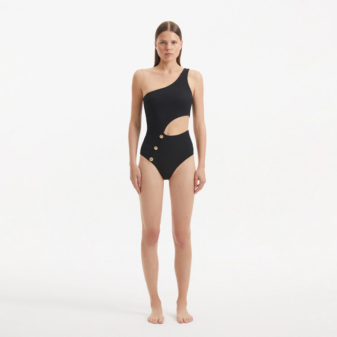 Narelle Black One Shoulder Textured Swimsuit | Moeva | Swimsuit | Each week unveils new pieces—luxury swimwear, fluid resort silhouettes, and elevated summer-to-evening essentials designed to carry you from coastal escapes to city nights.