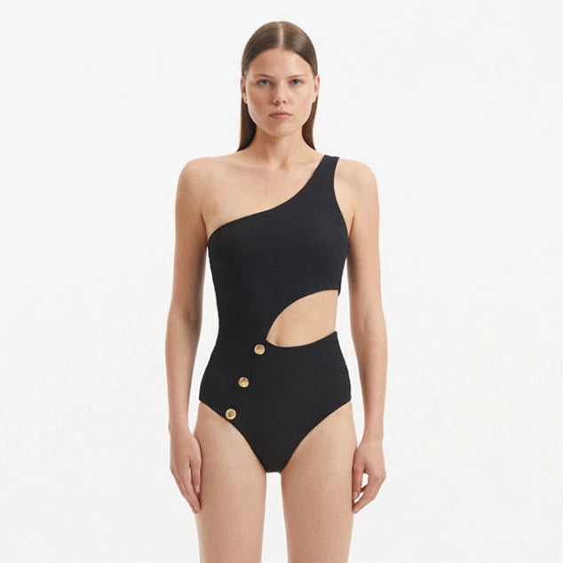 Narelle Black One Shoulder Textured Swimsuit | Moeva | Swimsuit | Each week unveils new pieces—luxury swimwear, fluid resort silhouettes, and elevated summer-to-evening essentials designed to carry you from coastal escapes to city nights.