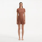 Derin Brown Short-Sleeve Mini Dress | Moeva | RTW Dresses | Each week unveils new pieces—luxury swimwear, fluid resort silhouettes, and elevated summer-to-evening essentials designed to carry you from coastal escapes to city nights.