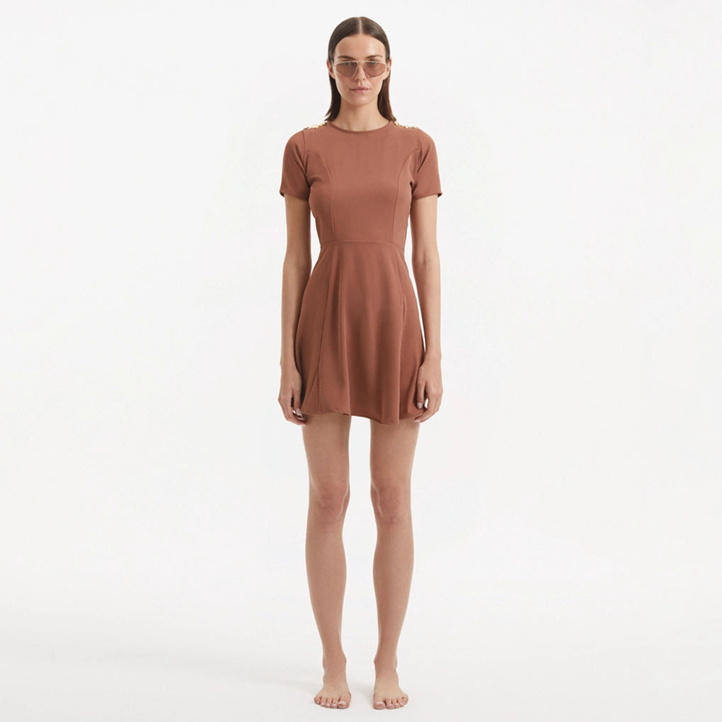 Derin Brown Short-Sleeve Mini Dress | Moeva | Dress | Each week unveils new pieces—luxury swimwear, fluid resort silhouettes, and elevated summer-to-evening essentials designed to carry you from coastal escapes to city nights.