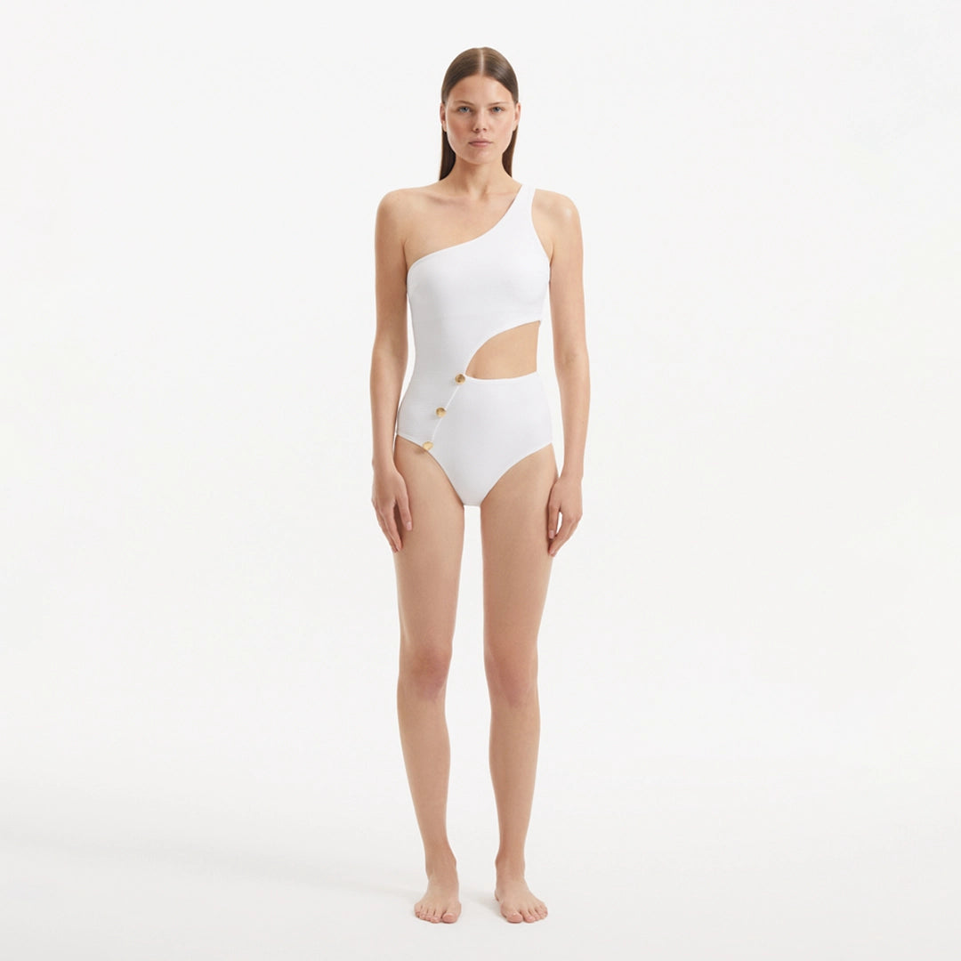 Narelle White One Shoulder Textured Swimsuit | Moeva | Swimsuit | Each week unveils new pieces—luxury swimwear, fluid resort silhouettes, and elevated summer-to-evening essentials designed to carry you from coastal escapes to city nights.