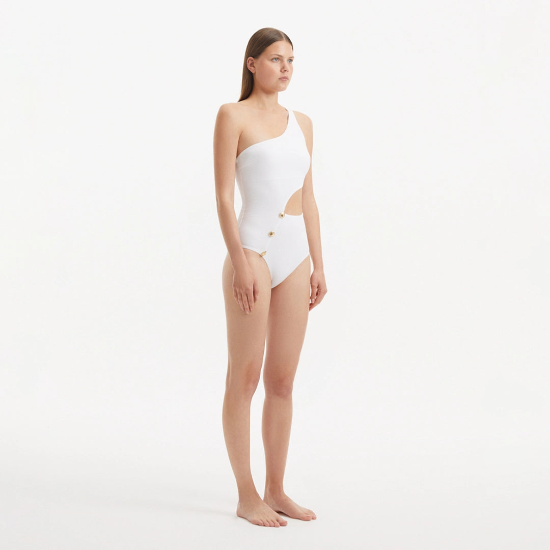 Narelle White One Shoulder Textured Swimsuit | Moeva | Swimsuit | Each week unveils new pieces—luxury swimwear, fluid resort silhouettes, and elevated summer-to-evening essentials designed to carry you from coastal escapes to city nights.
