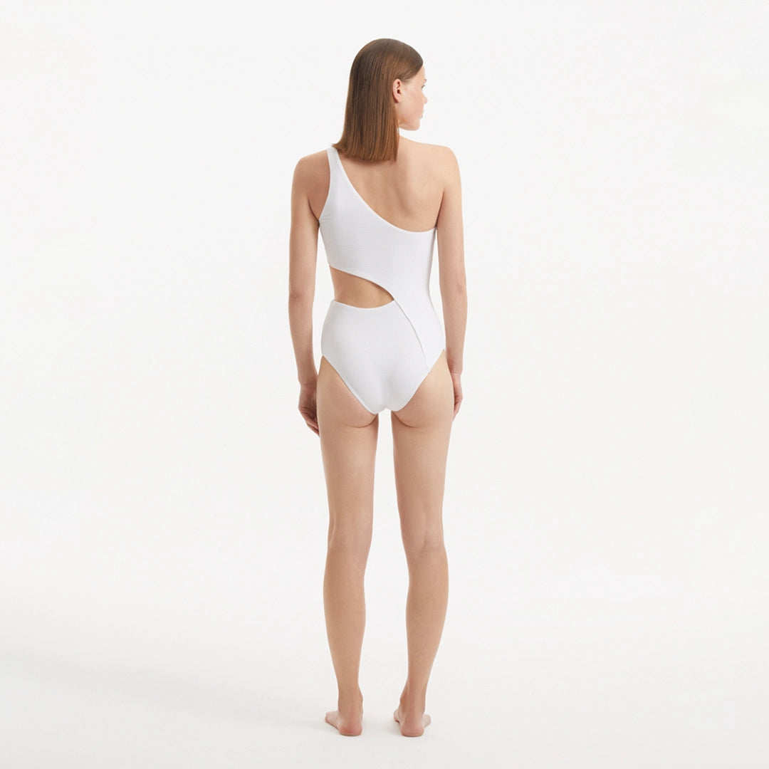 Narelle White One Shoulder Textured Swimsuit | Moeva | Swimsuit | Each week unveils new pieces—luxury swimwear, fluid resort silhouettes, and elevated summer-to-evening essentials designed to carry you from coastal escapes to city nights.