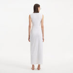 Apollo White Satin Sleeveless Long Dress with Side Slit | Moeva | RTW Dresses | Each week unveils new pieces—luxury swimwear, fluid resort silhouettes, and elevated summer-to-evening essentials designed to carry you from coastal escapes to city nights.