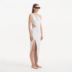 Shore White One-Shoulder Maxi Knitted Dress with Cut-Out Details | Moeva | RTW Dresses | Each week unveils new pieces—luxury swimwear, fluid resort silhouettes, and elevated summer-to-evening essentials designed to carry you from coastal escapes to city nights.