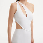 Shore White One-Shoulder Maxi Knitted Dress with Cut-Out Details | Moeva | RTW Dresses | Each week unveils new pieces—luxury swimwear, fluid resort silhouettes, and elevated summer-to-evening essentials designed to carry you from coastal escapes to city nights.