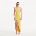 Shore Yellow One-Shoulder Maxi Knitted Dress with Cut-Out Details | Moeva | RTW Dresses | Each week unveils new pieces—luxury swimwear, fluid resort silhouettes, and elevated summer-to-evening essentials designed to carry you from coastal escapes to city nights.
