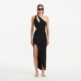 Shore Black One-Shoulder Maxi Knitted Dress with Cut-Out Details | Moeva | RTW Dresses | Each week unveils new pieces—luxury swimwear, fluid resort silhouettes, and elevated summer-to-evening essentials designed to carry you from coastal escapes to city nights.