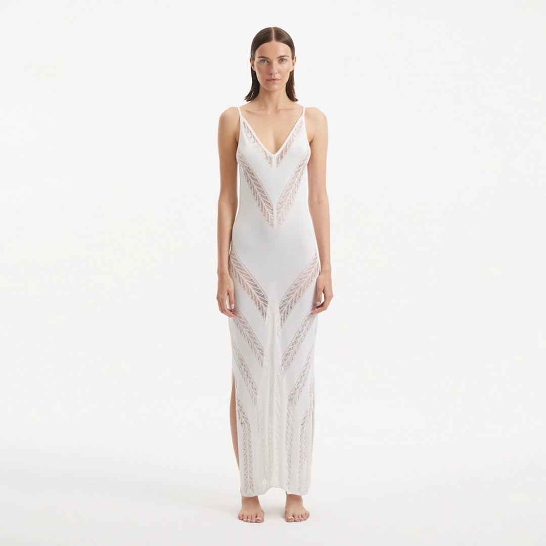Mimi White Knit Sleeveless Maxi Dress | Moeva | Beachwear Dresses | Each week unveils new pieces—luxury swimwear, fluid resort silhouettes, and elevated summer-to-evening essentials designed to carry you from coastal escapes to city nights.