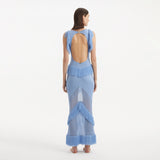 Maris Baby Blue Knitted Maxi Dress with Fringe and Open Back | Moeva | RTW Dresses | Each week unveils new pieces—luxury swimwear, fluid resort silhouettes, and elevated summer-to-evening essentials designed to carry you from coastal escapes to city nights.