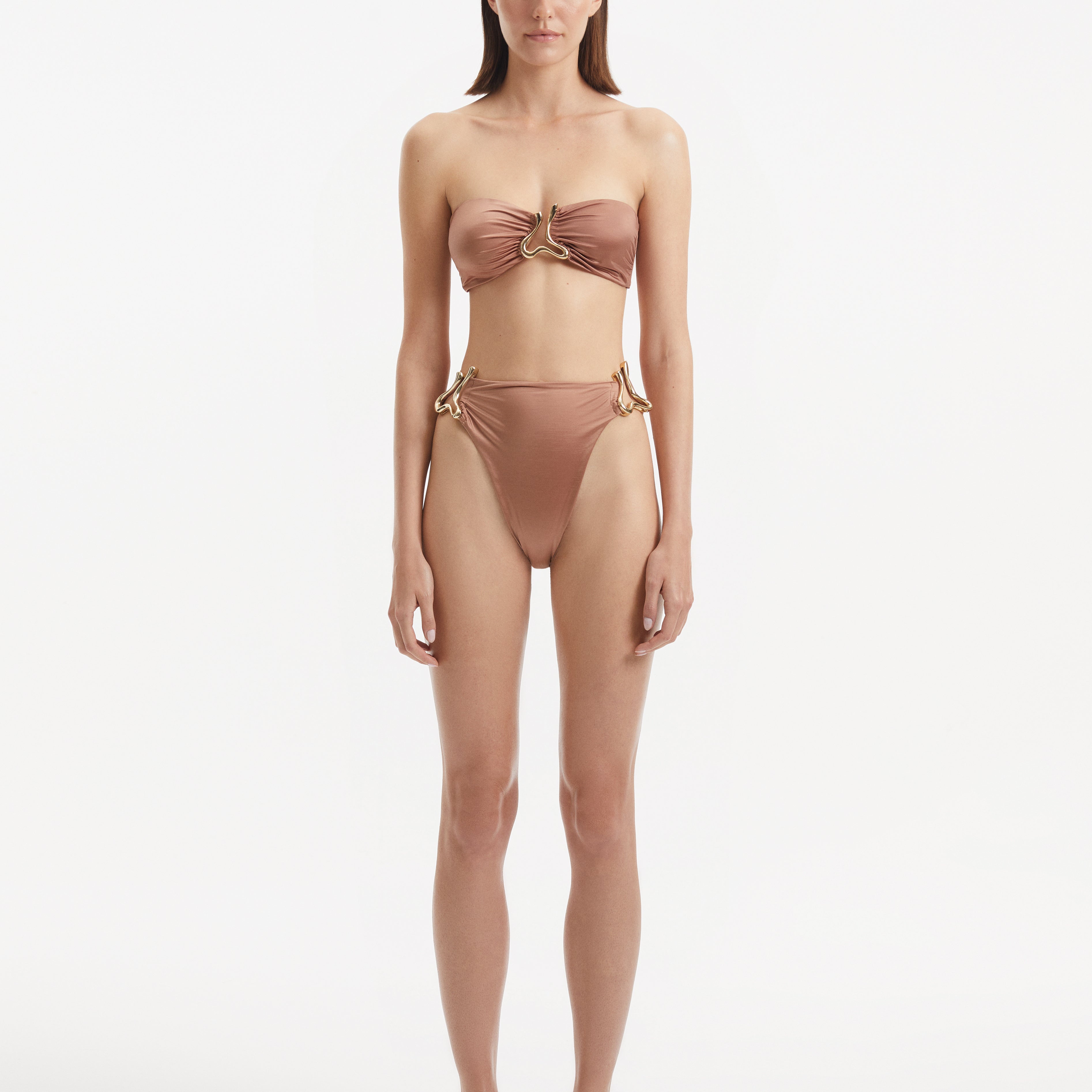 Clyde Brown Bandeau Satin Bikini Top | Moeva | Bikini Top | Each week unveils new pieces—luxury swimwear, fluid resort silhouettes, and elevated summer-to-evening essentials designed to carry you from coastal escapes to city nights.