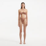Clyde Brown Bandeau High Waist Satin Bikini Set | Moeva | Bikini Sets | Each week unveils new pieces—luxury swimwear, fluid resort silhouettes, and elevated summer-to-evening essentials designed to carry you from coastal escapes to city nights.