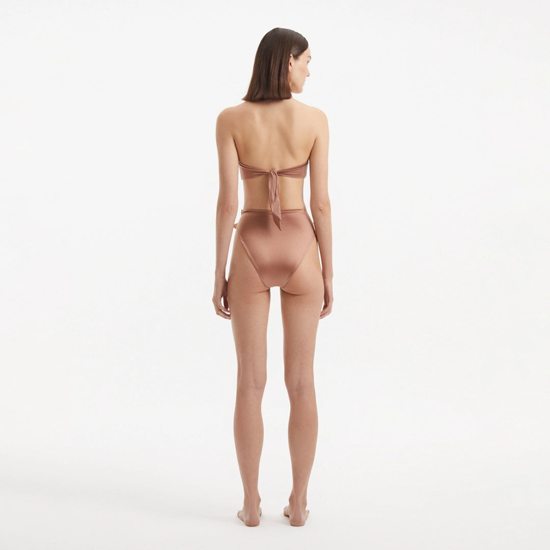 Clyde Brown Bandeau High Waist Satin Bikini Set | Moeva | Bikini Set | Each week unveils new pieces—luxury swimwear, fluid resort silhouettes, and elevated summer-to-evening essentials designed to carry you from coastal escapes to city nights.