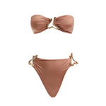 Clyde Brown Bandeau High Waist Satin Bikini Set | Moeva | Bikini Sets | Each week unveils new pieces—luxury swimwear, fluid resort silhouettes, and elevated summer-to-evening essentials designed to carry you from coastal escapes to city nights.