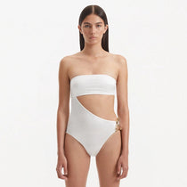 Marilla White Bandeau Satin Swimsuit | Moeva | Swimsuit | Each week unveils new pieces—luxury swimwear, fluid resort silhouettes, and elevated summer-to-evening essentials designed to carry you from coastal escapes to city nights.