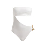 Marilla White Bandeau Satin Swimsuit | Moeva | Swimsuit | Each week unveils new pieces—luxury swimwear, fluid resort silhouettes, and elevated summer-to-evening essentials designed to carry you from coastal escapes to city nights.