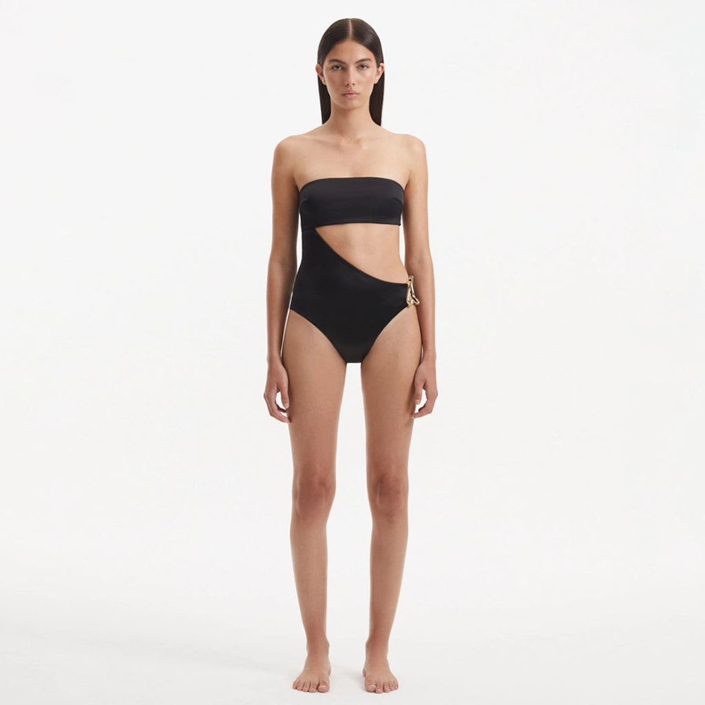 Marilla Black Bandeau Satin Swimsuit | Moeva | Swimsuit | Each week unveils new pieces—luxury swimwear, fluid resort silhouettes, and elevated summer-to-evening essentials designed to carry you from coastal escapes to city nights.
