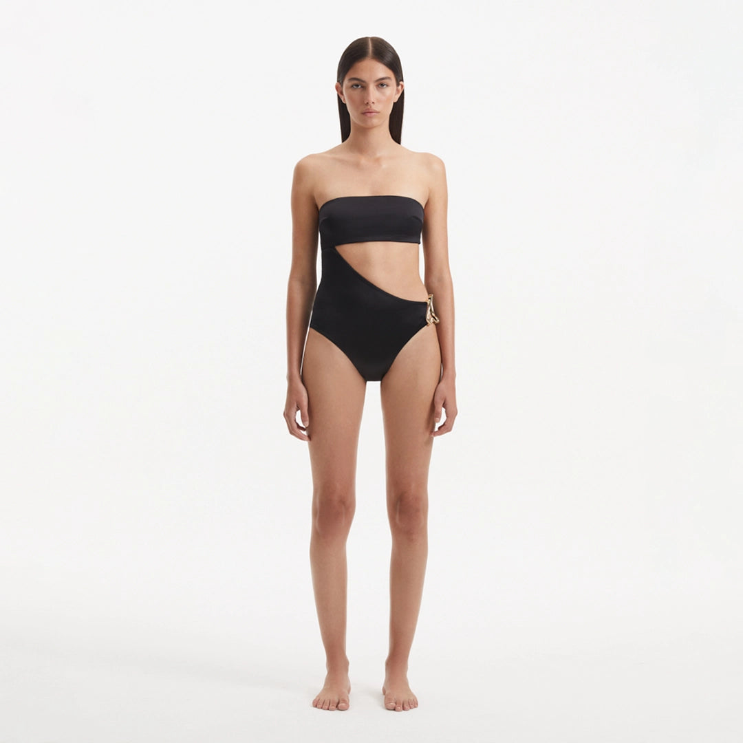 Marilla Black Bandeau Satin Swimsuit | Moeva | Swimsuit | Each week unveils new pieces—luxury swimwear, fluid resort silhouettes, and elevated summer-to-evening essentials designed to carry you from coastal escapes to city nights.