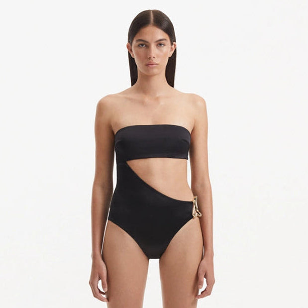 Marilla Black Bandeau Satin Swimsuit | Moeva | Swimsuit | Each week unveils new pieces—luxury swimwear, fluid resort silhouettes, and elevated summer-to-evening essentials designed to carry you from coastal escapes to city nights.