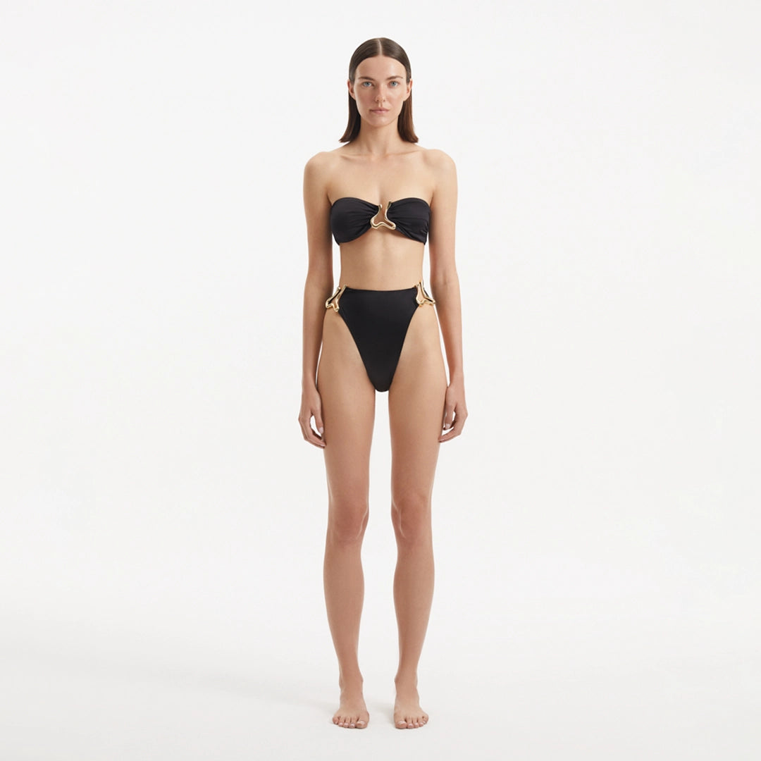 Clyde Black Bandeau High Waist Satin Bikini Set | Moeva | Bikini Sets | Each week unveils new pieces—luxury swimwear, fluid resort silhouettes, and elevated summer-to-evening essentials designed to carry you from coastal escapes to city nights.